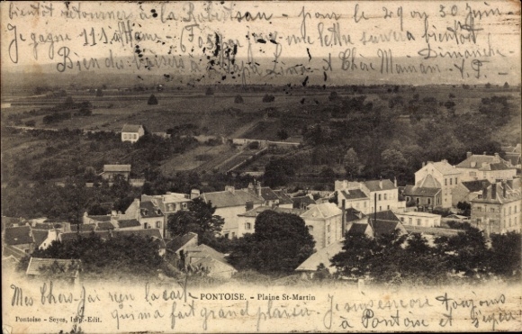 Ak Pontoise Val d'Oise, Luftaufnahme von  Plaine St-Martin, ländliche Szene, Häuser, Felder
