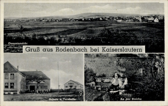 Ak Rodenbach in der Westpfalz, Gesamtansicht,  Schule u. Turnhalle, An der Bleiche