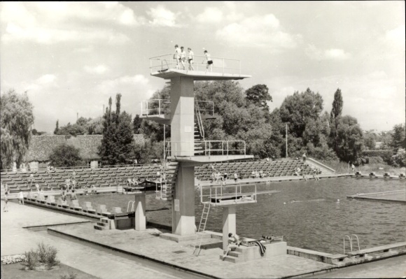 Postcard Forst in Niederlausitz, swimming pool, diving tower
