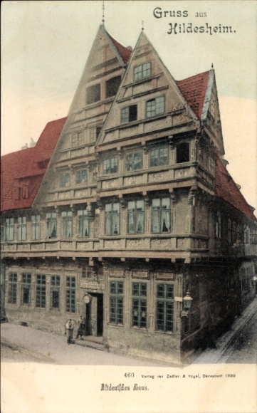 PC Hildesheim in Lower Saxony, front view of a building, text 'Greetings from Hildesheim', year