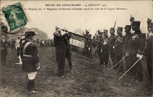 PC Longchamp Côte-d'Or, Revue de 14 juillet 1910, military ceremony, award of honor, drape