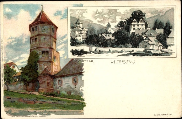 Artist Chromo-Litho Mutter, K., Hirsau Calw in Baden Württemberg, view of a tower, houses