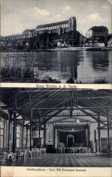 Ak Wettin an der Saale, Burg Wettin, Schützenhaus, großer Saal,  Architektur