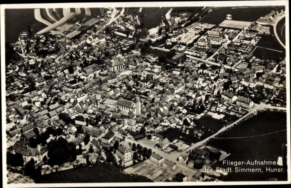 Postcard Simmern im Hunsrück, total view of the village, aerial photo