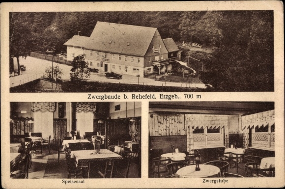 Postcard Rehefeld fence house Altenberg in the Ore Mountains, dwarf cottage, dining room, dwarf room
