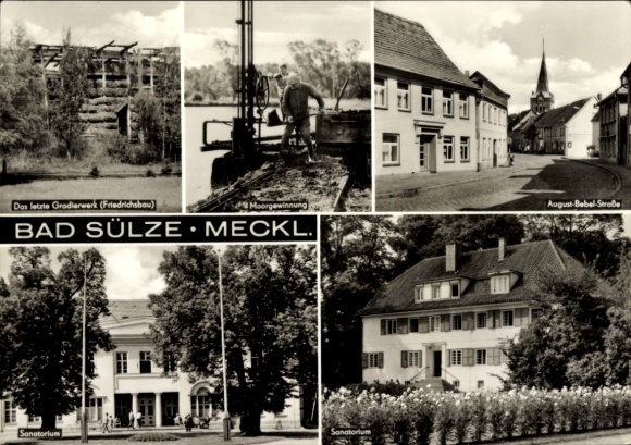 Postcard Bad Sülze in Mecklenburg, graduation tower, August-Bebel-Straße, sanatorium