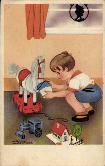 Artist PC Schermele, Willy, boy feeds a toy horse