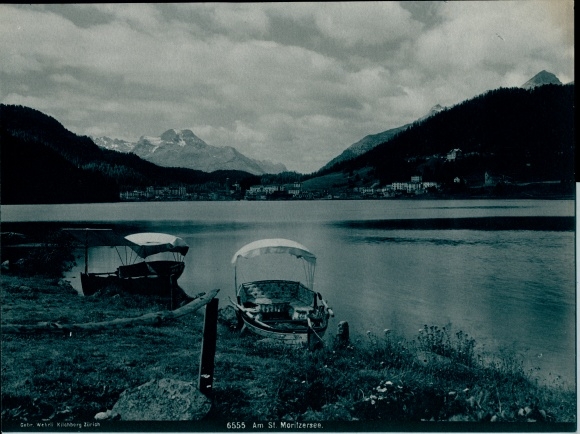 Photo Sankt Moritz Canton Graubünden, Lake St. Moritz, boats, general view