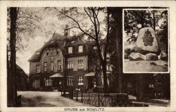 Postcard Bomlitz in Heidekreis, street in the village, restaurant, memorial stone