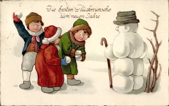 Happy New Year, snowman, children