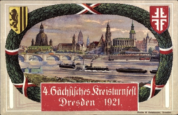 Passepartout coat of arms PC Dresden, 4th Saxon district gymnastics festival 1921