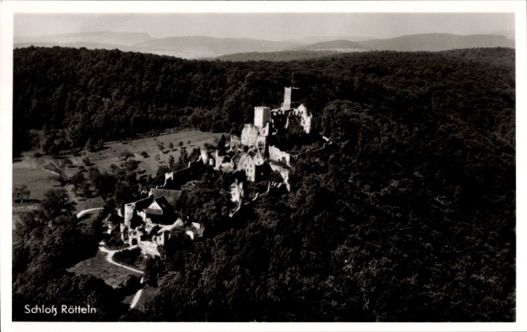 Postcard Rötteln Haagen Lörrach in Baden, castle ruins Rötteln, Röttler Castle; aerial photograph