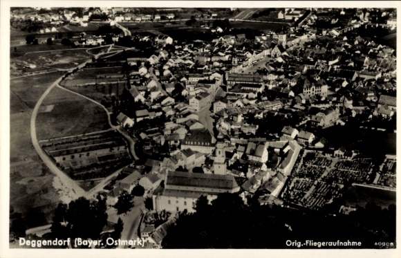 Postcard Deggendorf in the Bavarian Forest Lower Bavaria, aerial photograph