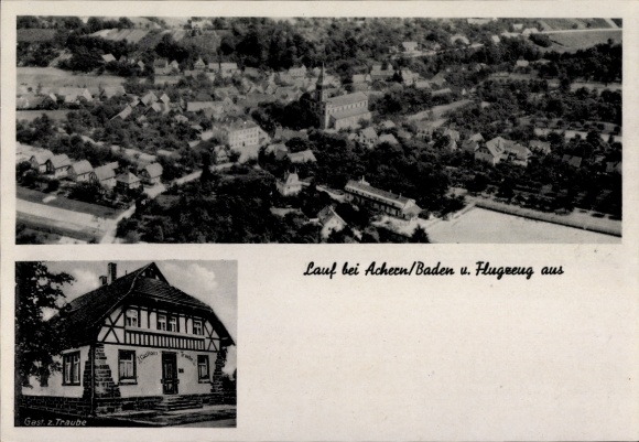 Postcard Lauf in Baden Schwarzwald, aerial photograph, Gasth. zur Traube-Haft