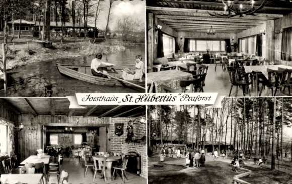 Ak Hünfeld in Hessen, bosrestaurant St. Hubertus, roeiboot, logeerkamer