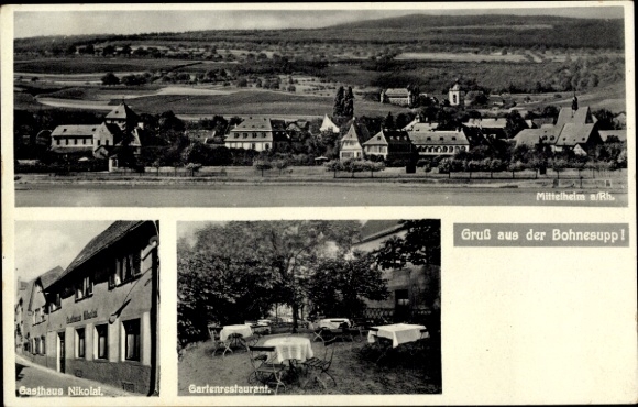 Ak Mittelheim Oestrich Winkel am Rhein Rheingau, Bohnesupp, Gasthaus Nikolai, Garten