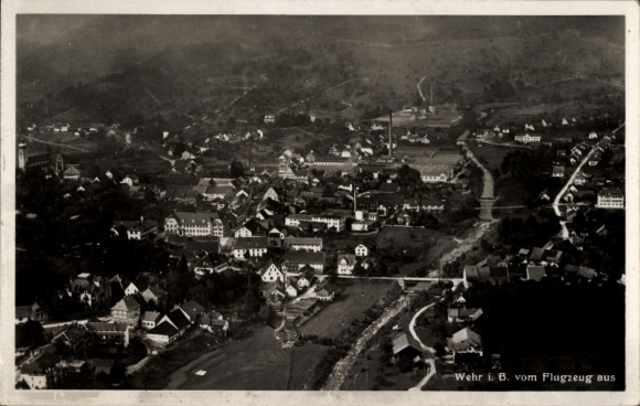 Postcard Wehr in Baden Württemberg, total view of the village, aerial photograph