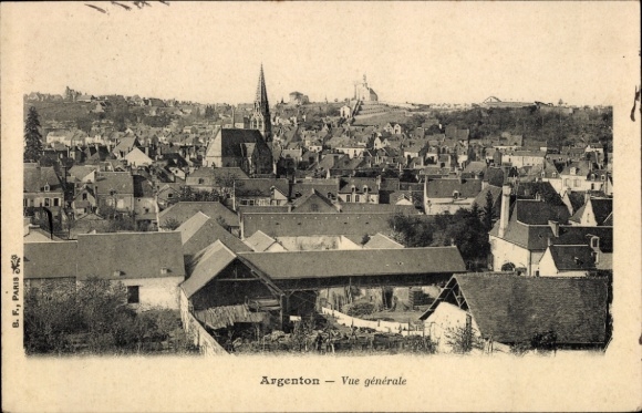 PC Argenton sur Creuse Indre, city view, church, houses, landscape