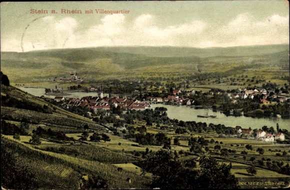 Ak Stein am Rhein Kanton Schaffhausen,  Villenquartier, Flusslandschaft, 