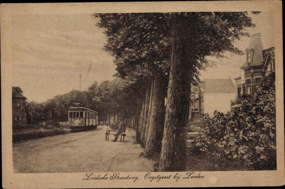 Postcard Oegstgeest Südholland Niederlande, Leidsche Straatweg, Tram