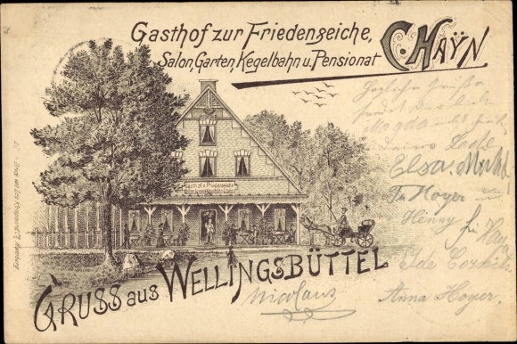 litho Hamburg Wandsbek Wellingsbüttel, Gasthof zur Friedenseiche