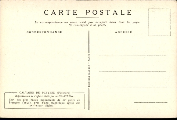 KP artystyczna Quimper Finistère, Calvaire de Pleyben, Chemin de Fer z Paryża do Orleanu