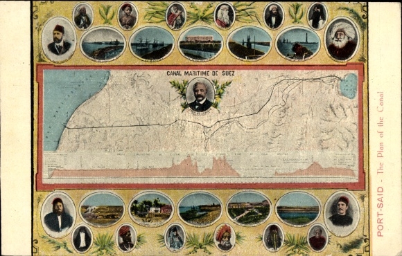Maps Postcard Suez Egypt, The plan of the canal