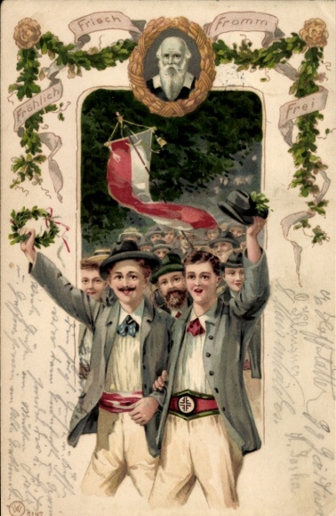 Litho Deutsches Turnfest, fröhlich frisch fromm, Turnvater Jahn