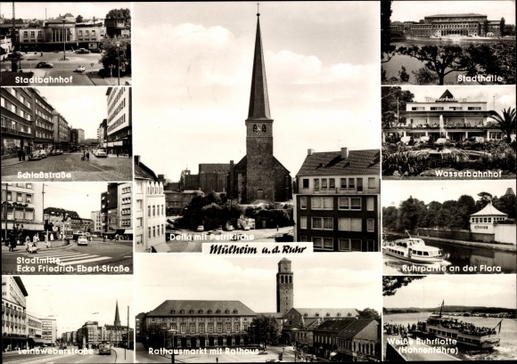 Postcard Mülheim an der Ruhr, Ruhr landscape, white Ruhr fleet, city station front, water station, church