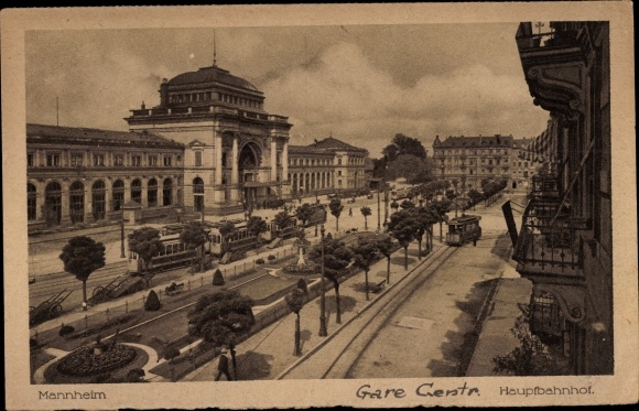 Ak Mannheim in Baden, Hauptbahnhof, Straßenbahn