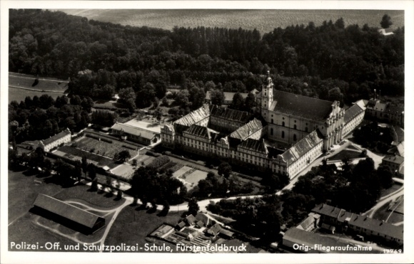 Postcard Fürstenfeldbruck in Upper Bavaria, aerial view of the police academy, building in n style, details of the
