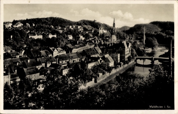 Postcard Waldheim in Central Saxony, view of the town and surroundings, aerial photograph