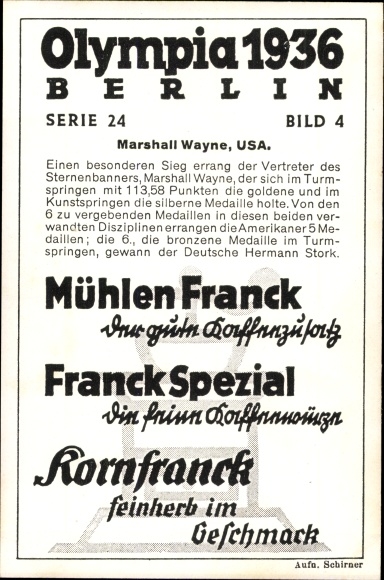 Collection picture Olympia 1936, series 24 picture 4, diver Marshall Wayne (USA), Franck coffee