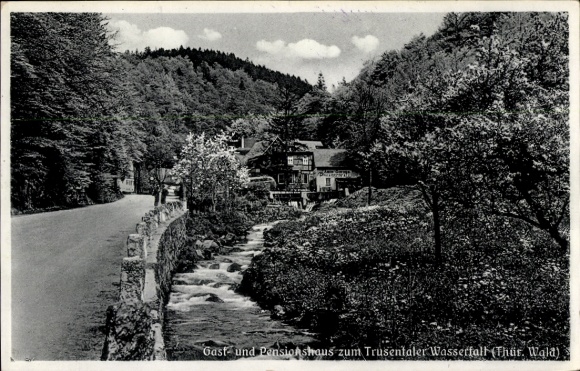 Ak Trusetal in Thüringen, Trusetaler Wasserfall, Trusentaler Wasserfall, Gast- und Pensionshaus, 