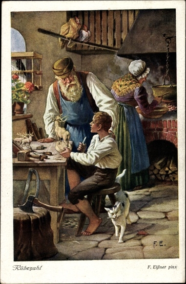 Artist PC Elßner, F., Rübezahl, mountain spirit, family, kitchen
