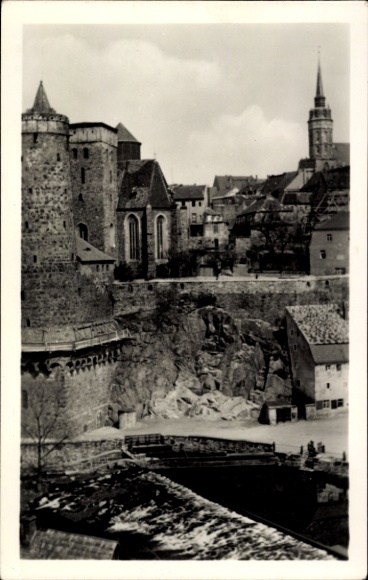 Ak Bautzen in Oberlausitz, gebouwen, stadsgezicht, zwart-witfoto