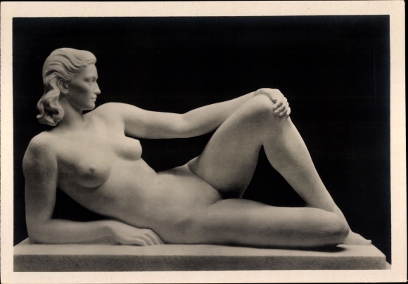 Postcard plastic The Wave by Fritz Klimsch, female nude, HDK 427, Photo Hoffmann