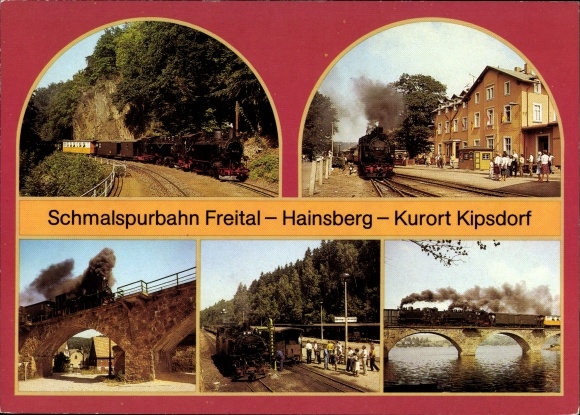 Postcard Schmalspurbahn, passenger train with locomotive, viaduct in Malter, Dippoldiswalde station, Rabenau