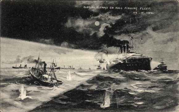 Postcard British fishing boats are torpedoed by Russian ships
