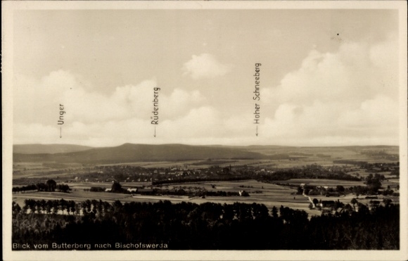 Ak Butterberg Bischofswerda in Sachsen, Aussicht vom Butterberg, Unger, Rüdenberg, Hoher Schneebe