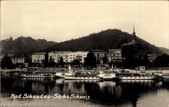 Ak Bad Schandau Sächs. Schweiz, Dampfer Riesa und Leipzig auf der Elbe