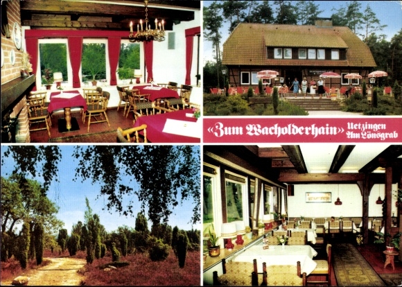 Postcard Bomlitz in Lower Saxony, Restaurant zum Wacholderhain, dining room, terrace, garden