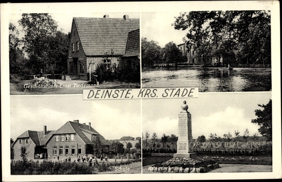 Postcard Deinste in Lower Saxony, commercial building, war ceremonies, school