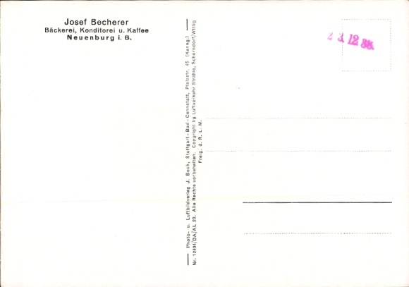 Postcard Neuenburg am Rhein Baden, aerial photograph, bakery and pastry shop Cafe Josef Becherer