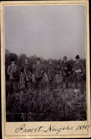 Cabinet photo hunting party, Happy New Year 1894, O. v. Läfferl, Gifhorn?