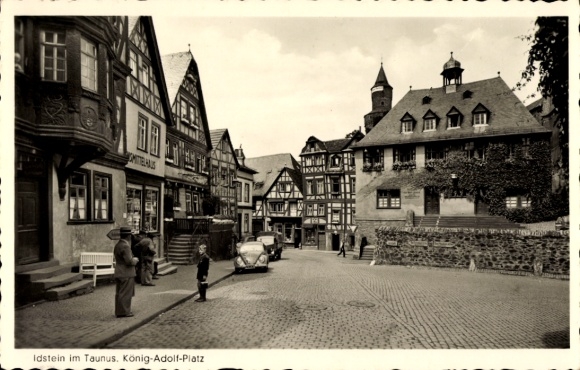 Postcard Idstein Taunus, King Adolf Square, Grocery Store