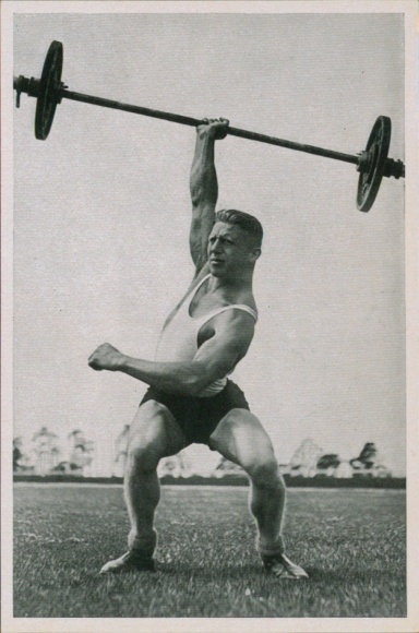 Collector's card Olympia 1936, German weightlifter Obschruf
