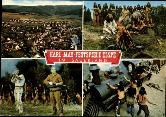 Postcard Elspe Lennestadt in Sauerland, Karl May Festival, Winnetou, Indians