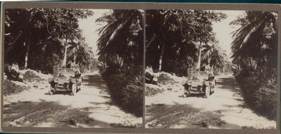 Stereo photo Jamaica, car, forest tour, world trip 1915