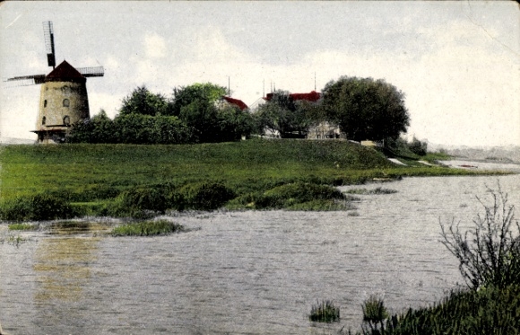 Postcard Windmill, River, Meadow